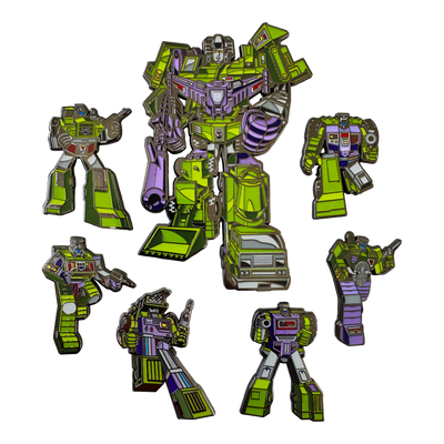 Transformers Devastator X Constructicons Retro Enamel Pins Box Set - Icon Heroes 