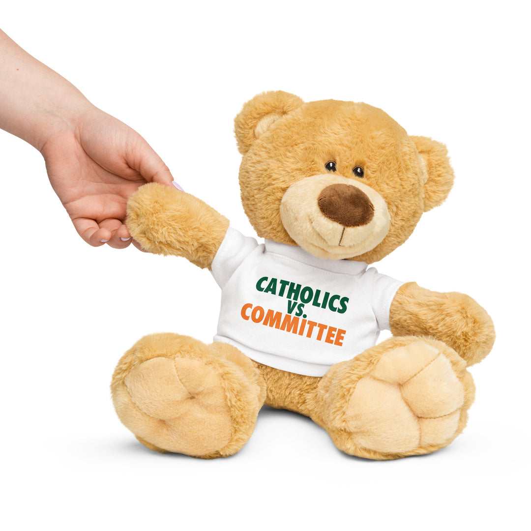 Teddy bear with a Catholics vs. Committe t-shirt