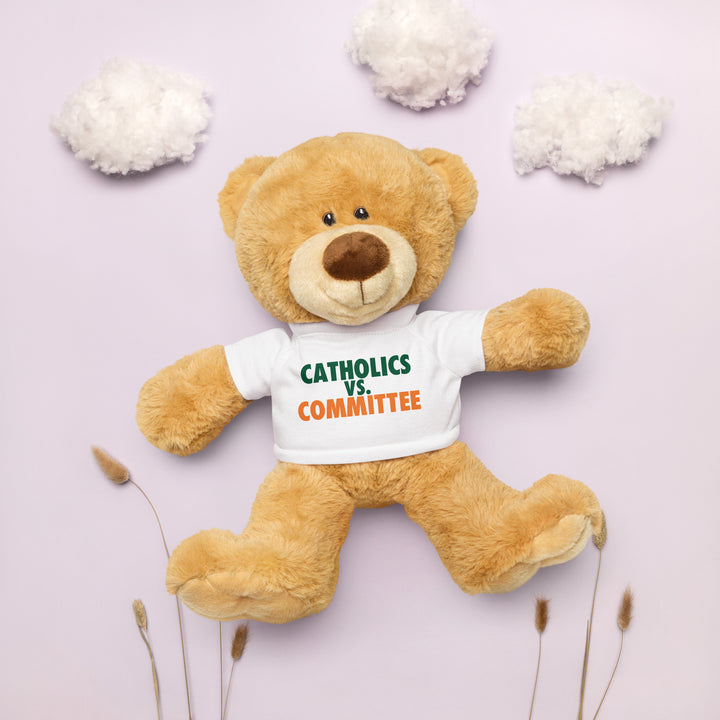 Teddy bear with a Catholics vs. Committe t-shirt